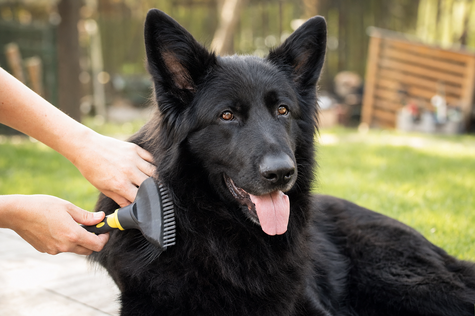 Grooming a black GSD